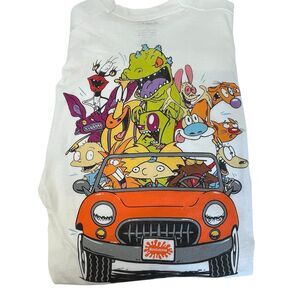 Nickelodeon Characters (Rugrats,CatDog,Arnold) White‎ Long Sleeve T-shirt Sz Lg